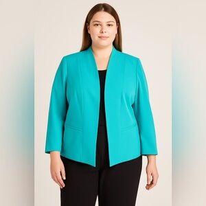 Kasper Turquoise Open Front Blazer Size 16 | Structured Professional Jacket